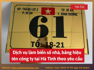 Dịch vụ làm biển số nhà, bảng hiệu tên công ty tại Hà Tĩnh theo yêu cầu