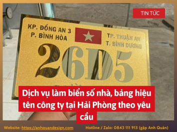 Dịch vụ làm biển số nhà, bảng hiệu tên công ty tại Hải Phòng theo yêu cầu