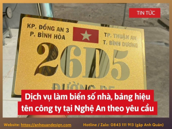 Dịch vụ làm biển số nhà, bảng hiệu tên công ty tại Nghệ An theo yêu cầu