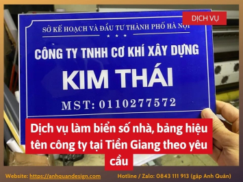 Dịch vụ làm biển số nhà, bảng hiệu tên công ty tại Tiền Giang theo yêu cầu 0843111913