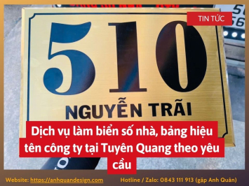 Dịch vụ làm biển số nhà, bảng hiệu tên công ty tại Tuyên Quang theo yêu cầu