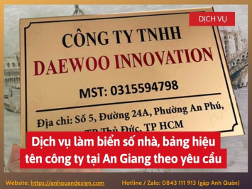 Dịch vụ làm biển số nhà, bảng hiệu tên công ty tại An Giang theo yêu cầu 0843111913