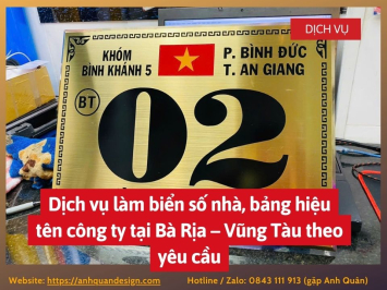 Dịch vụ làm biển số nhà, bảng hiệu tên công ty tại Bà Rịa – Vũng Tàu theo yêu cầu 0843111913