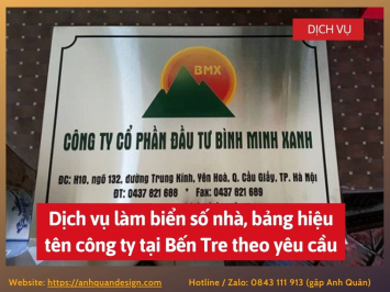 Dịch vụ làm biển số nhà, bảng hiệu tên công ty tại Bến Tre theo yêu cầu 0843111913