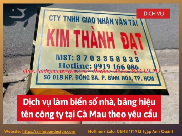 Dịch vụ làm biển số nhà, bảng hiệu tên công ty tại Cà Mau theo yêu cầu 0843111913