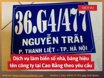 Dịch vụ làm biển số nhà, bảng hiệu tên công ty tại Cao Bằng theo yêu cầu 0843111913