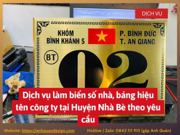 Dịch vụ làm biển số nhà, bảng hiệu tên công ty tại Huyện Nhà Bè theo yêu cầu 0843111913