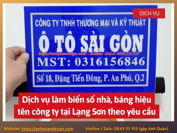 Dịch vụ làm biển số nhà, bảng hiệu tên công ty tại Lạng Sơn theo yêu cầu 0843111913