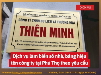 Dịch vụ làm biển số nhà, bảng hiệu tên công ty tại Phú Thọ theo yêu cầu 0843111913