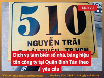 Dịch vụ làm biển số nhà, bảng hiệu tên công ty tại Quận Bình Tân theo yêu cầu 0843111913