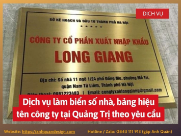 Dịch vụ làm biển số nhà, bảng hiệu tên công ty tại Quảng Trị theo yêu cầu 0843111913