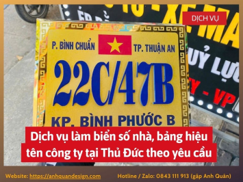 Dịch vụ làm biển số nhà, bảng hiệu tên công ty tại Thủ Đức theo yêu cầu 0843111913