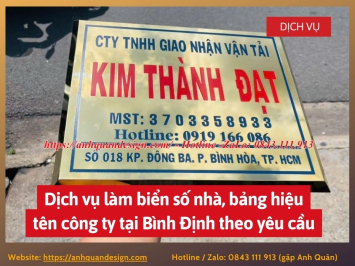 Dịch vụ làm biển số nhà, bảng hiệu tên công ty tại Bình Định theo yêu cầu 0843111913