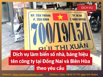 Dịch vụ làm biển số nhà, bảng hiệu tên công ty tại Đồng Nai và Biên Hòa theo yêu cầu 0843111913