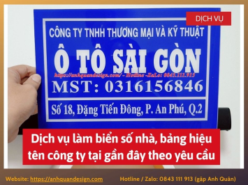 Dịch vụ làm biển số nhà, bảng hiệu tên công ty tại gần đây theo yêu cầu 0843111913