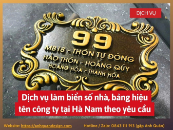 Dịch vụ làm biển số nhà, bảng hiệu tên công ty tại Hà Nam theo yêu cầu 0843111913