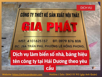 Dịch vụ làm biển số nhà, bảng hiệu tên công ty tại Hải Dương theo yêu cầu 0843111913