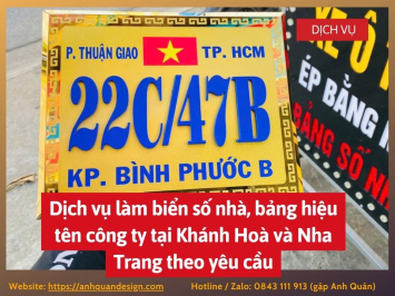 Dịch vụ làm biển số nhà, bảng hiệu tên công ty tại Khánh Hoà và Nha Trang theo yêu cầu 0843111913