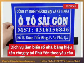 Dịch vụ làm biển số nhà, bảng hiệu tên công ty tại Phú Yên theo yêu cầu 0843111913