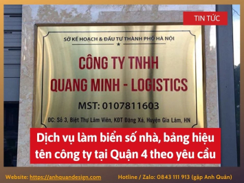 Dịch vụ làm biển số nhà, bảng hiệu tên công ty tại Quận 4 theo yêu cầu