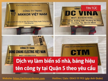 Dịch vụ làm biển số nhà, bảng hiệu tên công ty tại Quận 5 theo yêu cầu