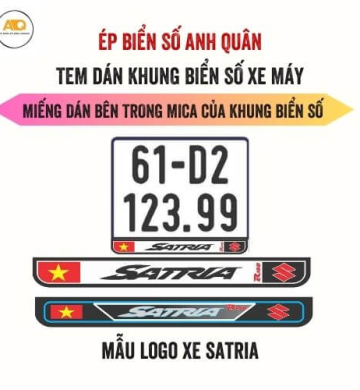 Decal Dán Biển Số Xe Máy Logo Suzuki Satria Màu Trắng - Đen