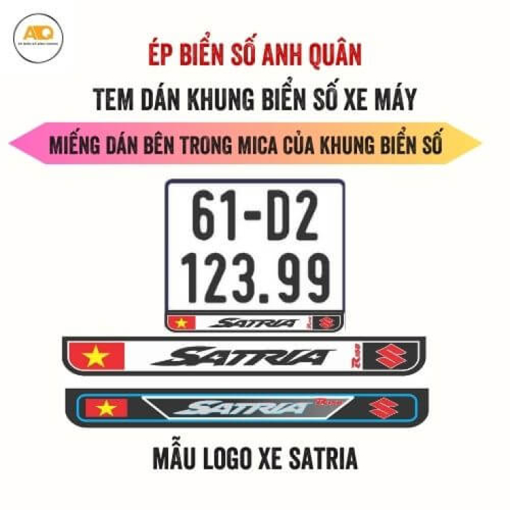 Decal Dán Biển Số Xe Máy Logo Suzuki Satria Màu Trắng - Đen