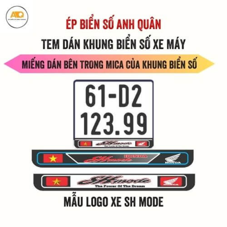 Decal Dán Biển Số Xe Máy Logo SH Mode