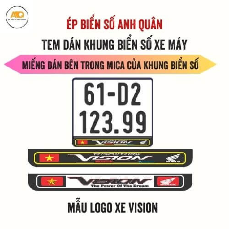 Decal Dán Biển Số Xe Máy Logo Honda Vision