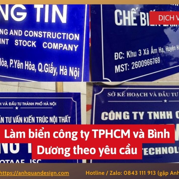 Làm biển công ty TPHCM và Bình Dương theo yêu cầu 0843111913