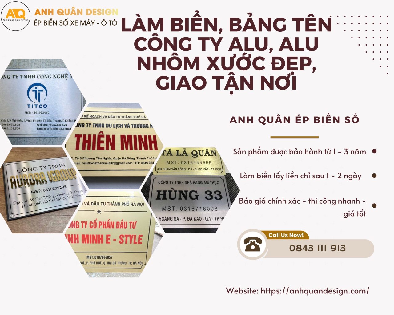làm Biển, Bảng tên công ty alu, alu nhôm xước đẹp uy tín