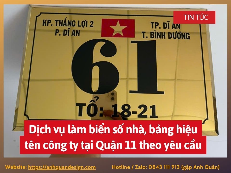 Dịch vụ làm biển số nhà, bảng hiệu tên công ty tại Quận 11 theo yêu cầu