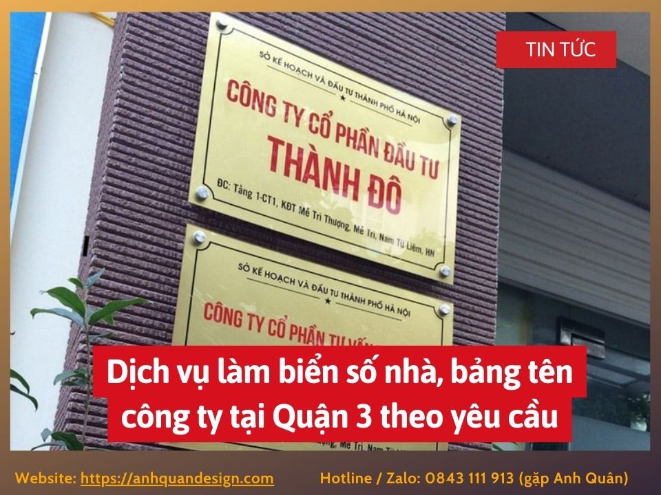 Dịch vụ làm biển số nhà, bảng tên công ty tại Quận 3 theo yêu cầu