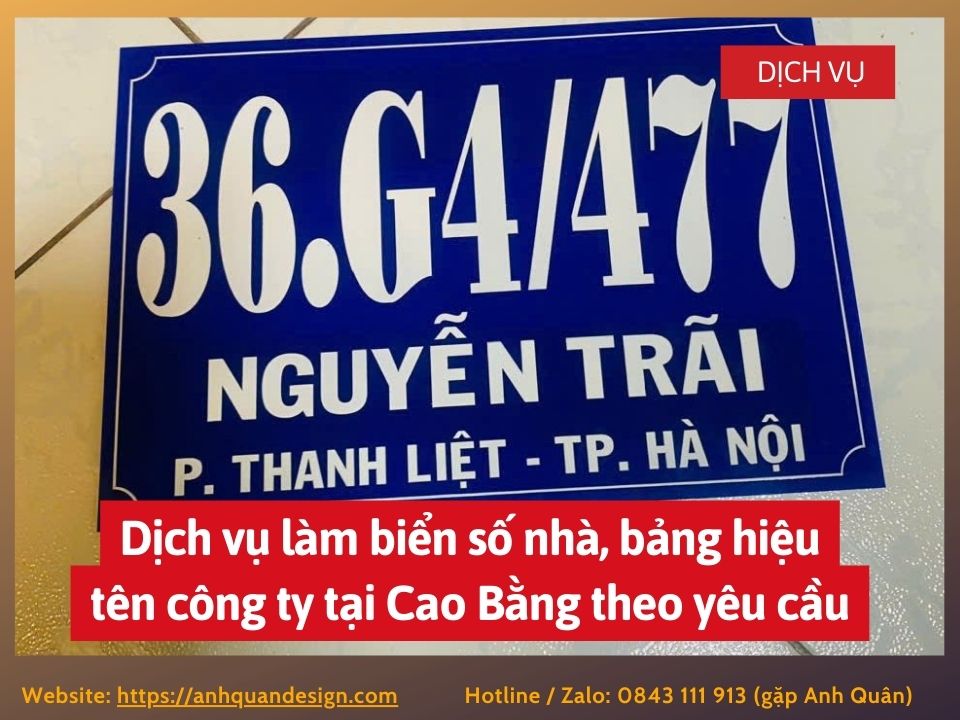 Dịch vụ làm biển số nhà, bảng hiệu tên công ty tại Cao Bằng theo yêu cầu
