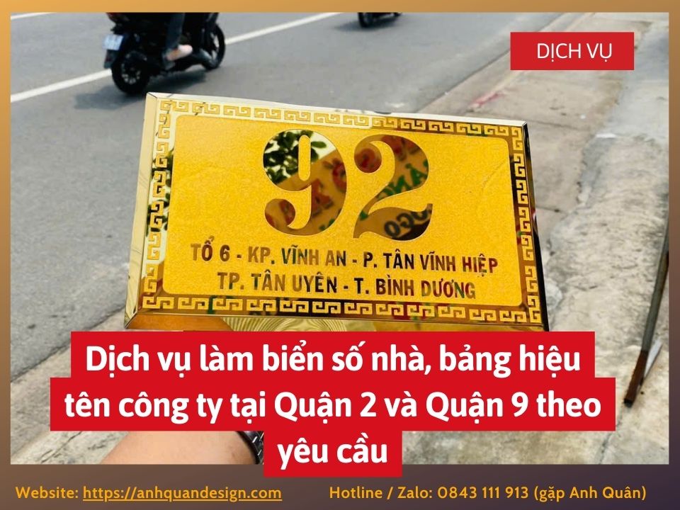 Dịch vụ làm biển số nhà, bảng hiệu tên công ty tại Quận 2 và Quận 9