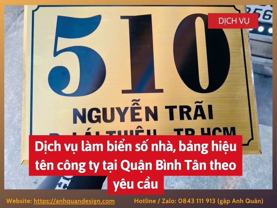 Dịch vụ làm biển số nhà, bảng hiệu tên công ty tại Quận Bình Tân theo yêu cầu 