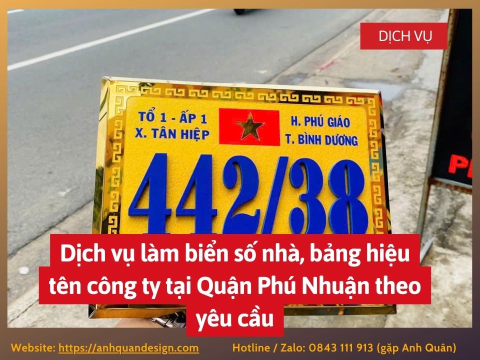 Dịch vụ làm biển số nhà, bảng hiệu tên công ty tại Quận Phú Nhuận theo yêu cầu