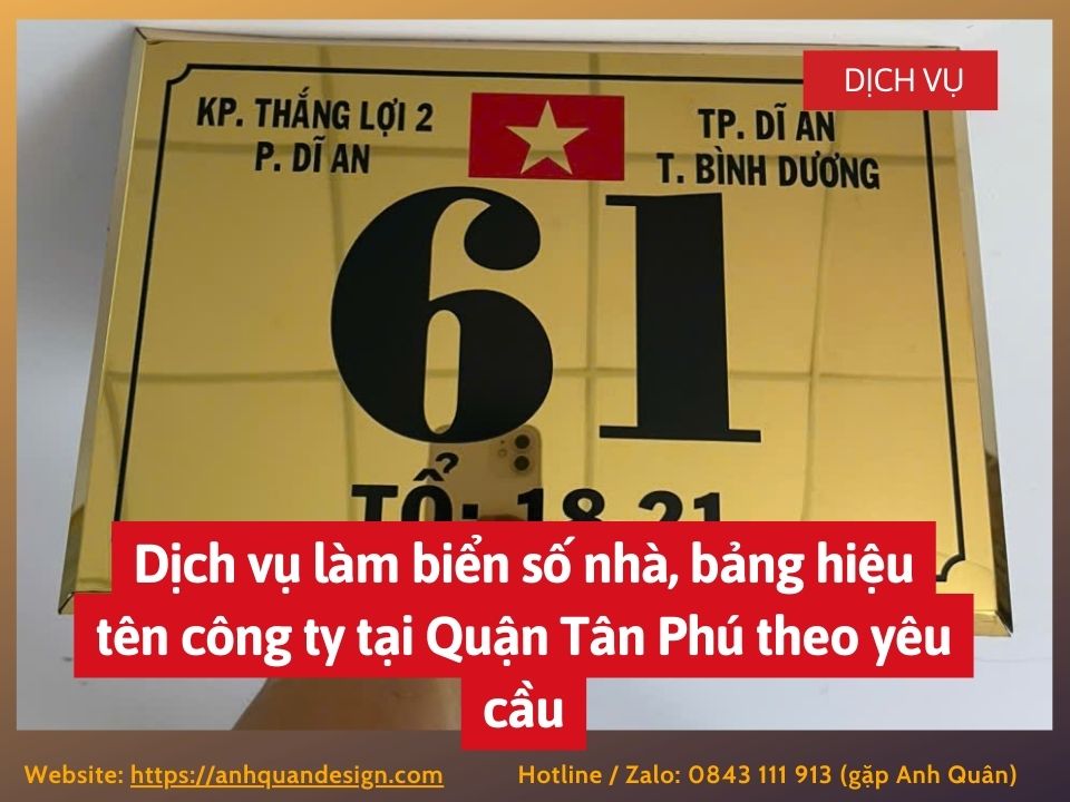 Dịch vụ làm biển số nhà, bảng hiệu tên công ty tại Quận Tân Phú theo yêu cầu