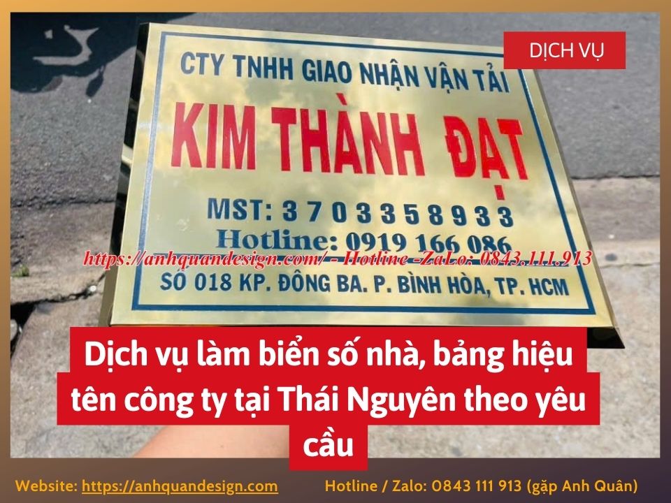 Dịch vụ làm biển số nhà, bảng hiệu tên công ty tại Thái Nguyên theo yêu cầu