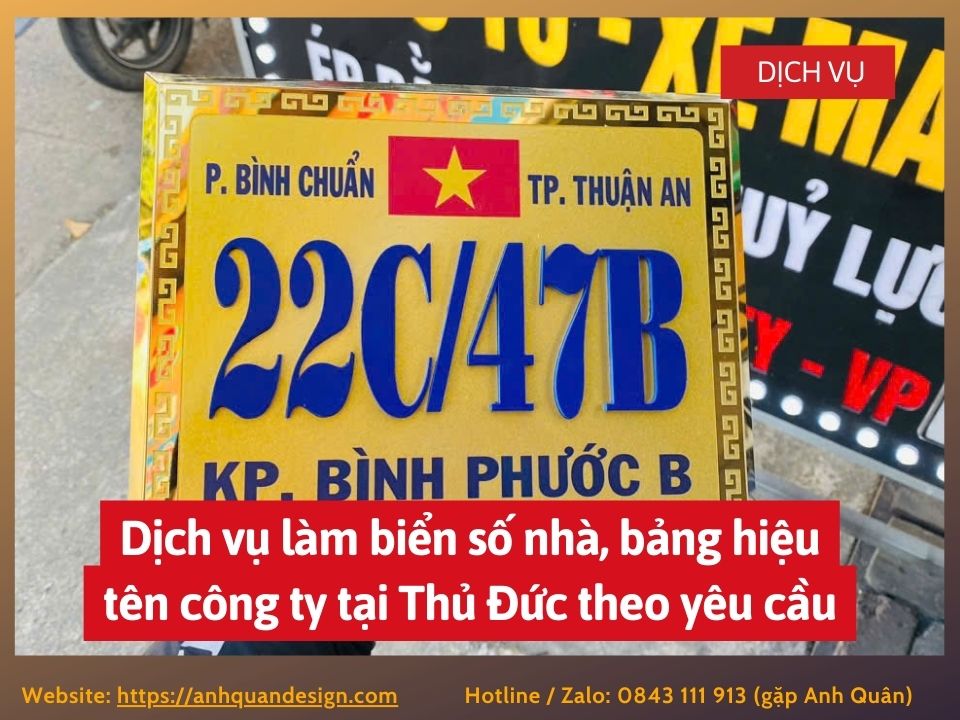 Dịch vụ làm biển số nhà, bảng hiệu tên công ty tại Thủ Đức theo yêu cầu