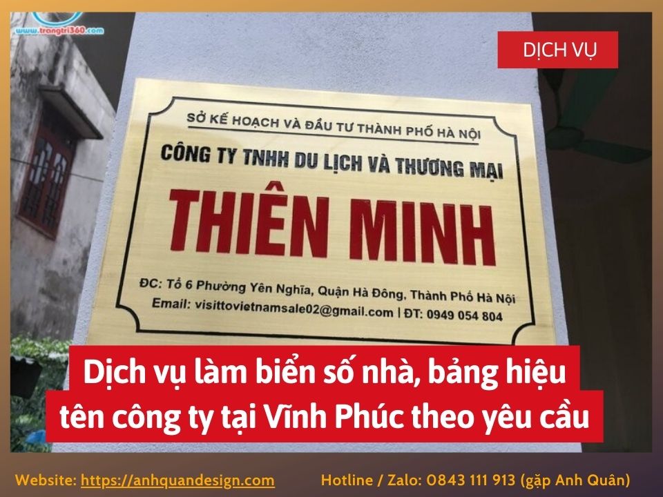 Dịch vụ làm biển số nhà, bảng hiệu tên công ty tại Vĩnh Phúc theo yêu cầu