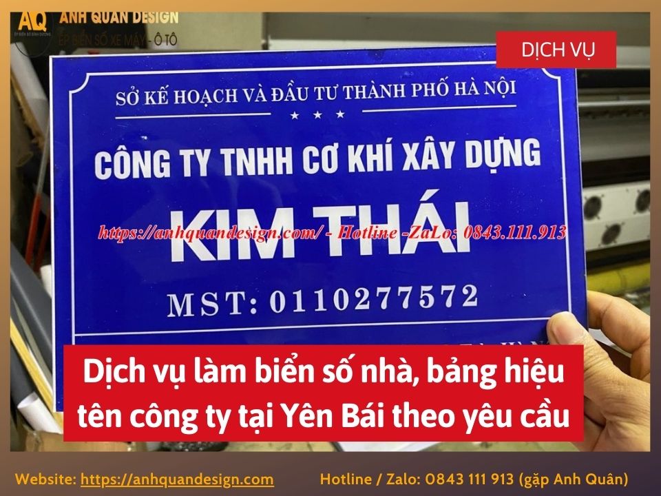 Dịch vụ làm biển số nhà, bảng hiệu tên công ty tại Yên Bái theo yêu cầu