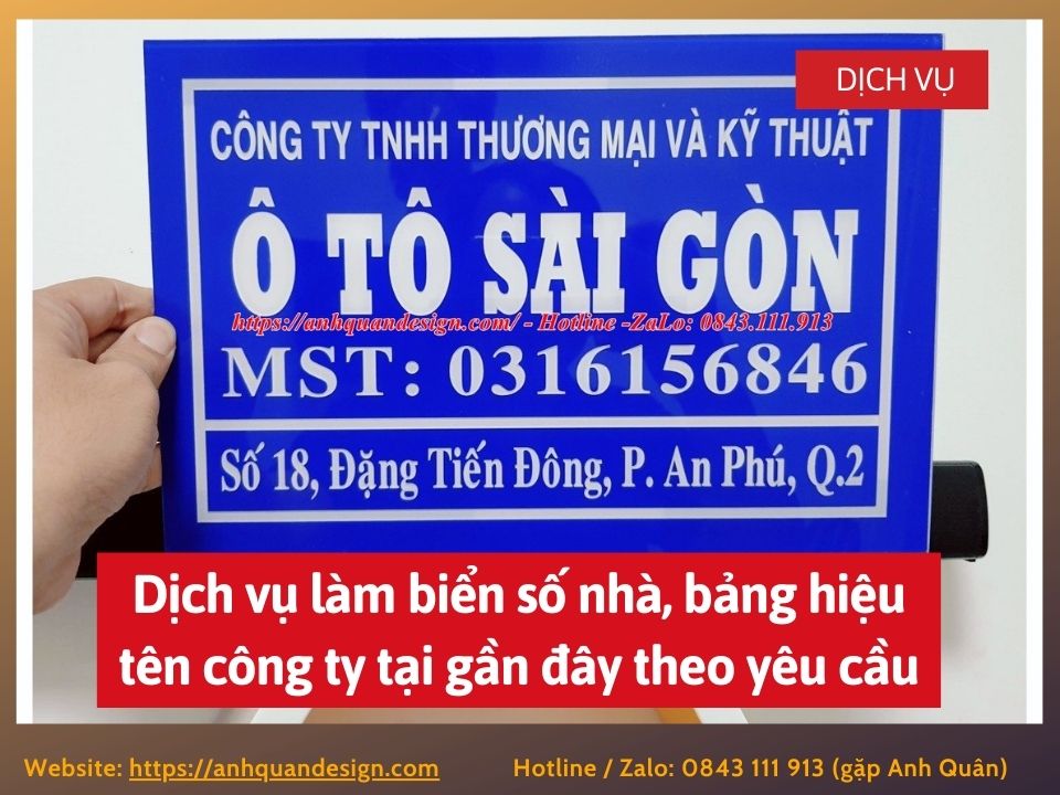 Dịch vụ làm biển số nhà, bảng hiệu tên công ty tại gần đây theo yêu cầu