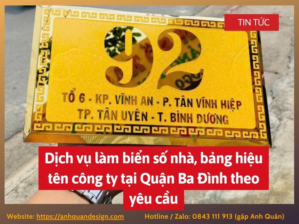 Dịch vụ làm biển số nhà, bảng hiệu tên công ty tại Quận Ba Đình theo yêu cầu